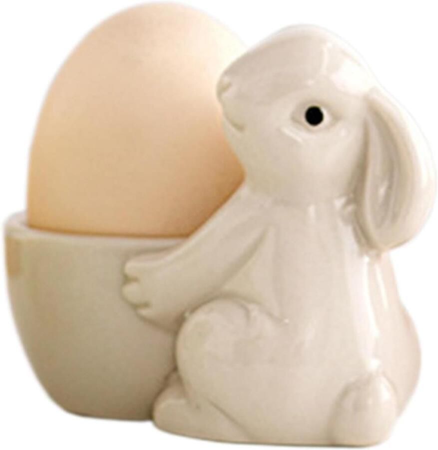 Keramische eierdopjes Paashaas eierhouder Ontbijt organiseren Konijn ontwerp 8.4 cm breed Wit