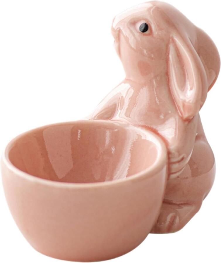 Keramische eierdopjes Paashaas houder Ontbijt tafel Konijn design ca. 8.5 cm Wit