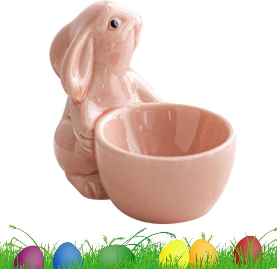 Keramische eierdopjes Paaskonijn eierbeker Ontbijt serveren Schattig konijn ontwerp 3.23 Inches diameter Roze