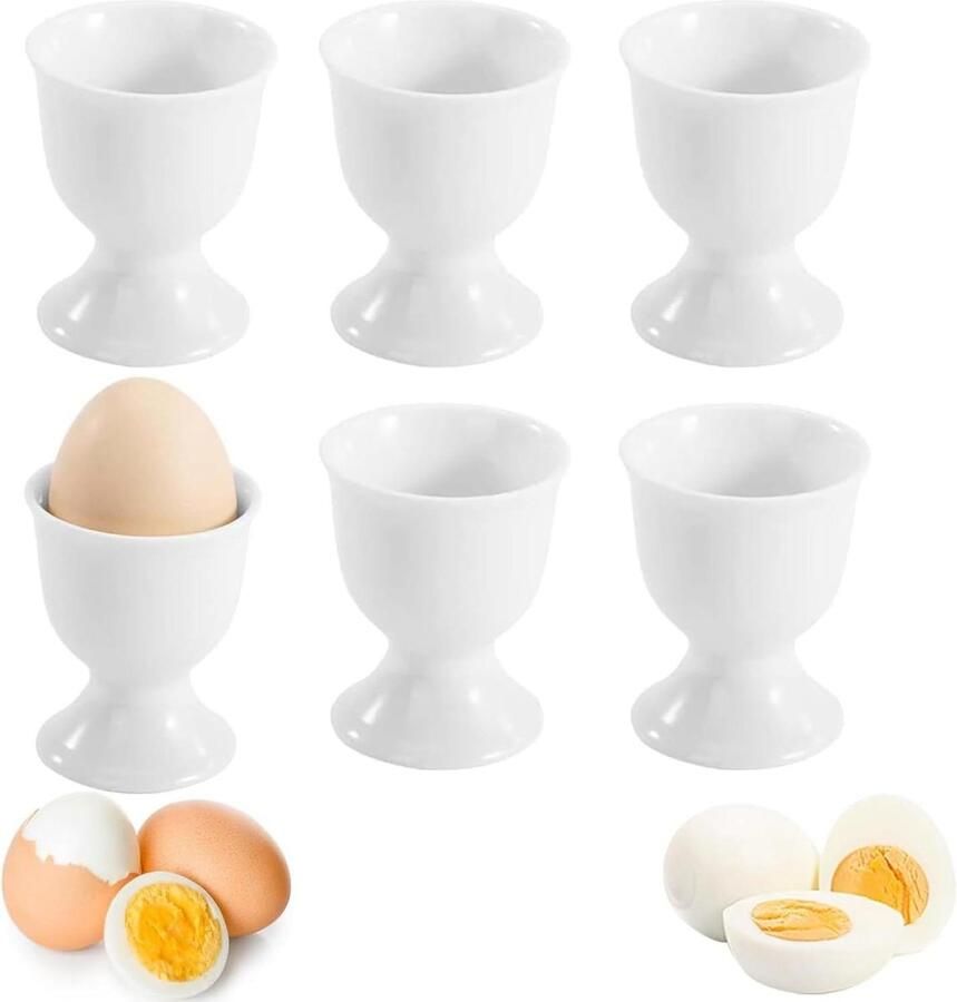 Keramische eierdopjes Porseleinen houders Ontbijt serveren Stabiele brede basis 6 stuks 7 cm Wit