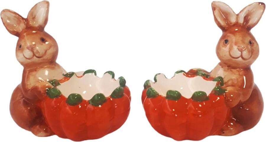 Keramische Eierdopjes Set van 2 Meerkleurige Konijnen 9 cm