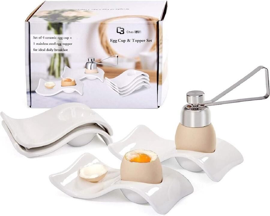 Keramische Eierdopjes Set voor Ontbijt en Brunch Eierdopje en Eiersnijder Combo