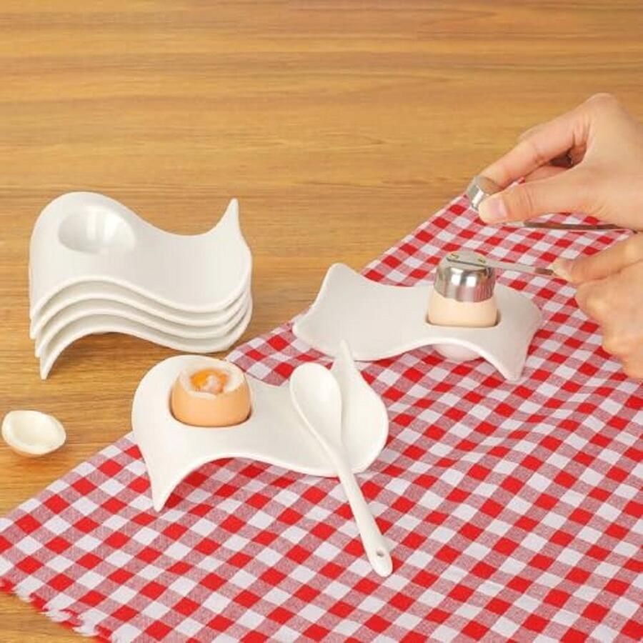 Keramische Eierdopjes Set voor Ontbijt en Brunch Eierdopje en Eiersnijder Combo - Foto 2