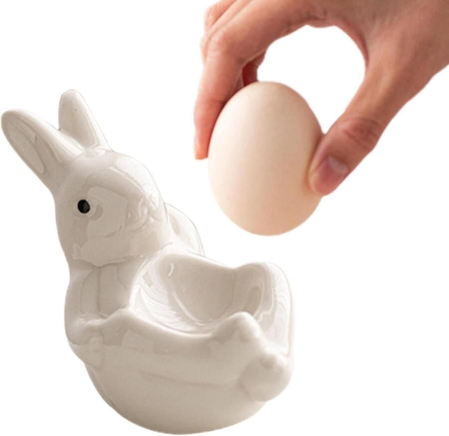 Keramische eierdoppen Eierhouders Ontbijt serveren Konijnvormig design 13 cm Wit