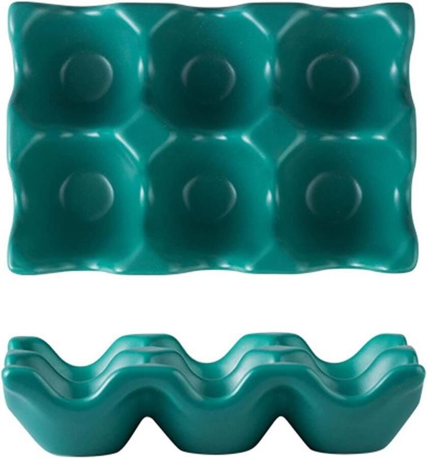 Keramische Eierhouder Eierbakje Eierrek Keuken Organiseren Mat Glazuur 14.5x9.5x3.2cm Groen