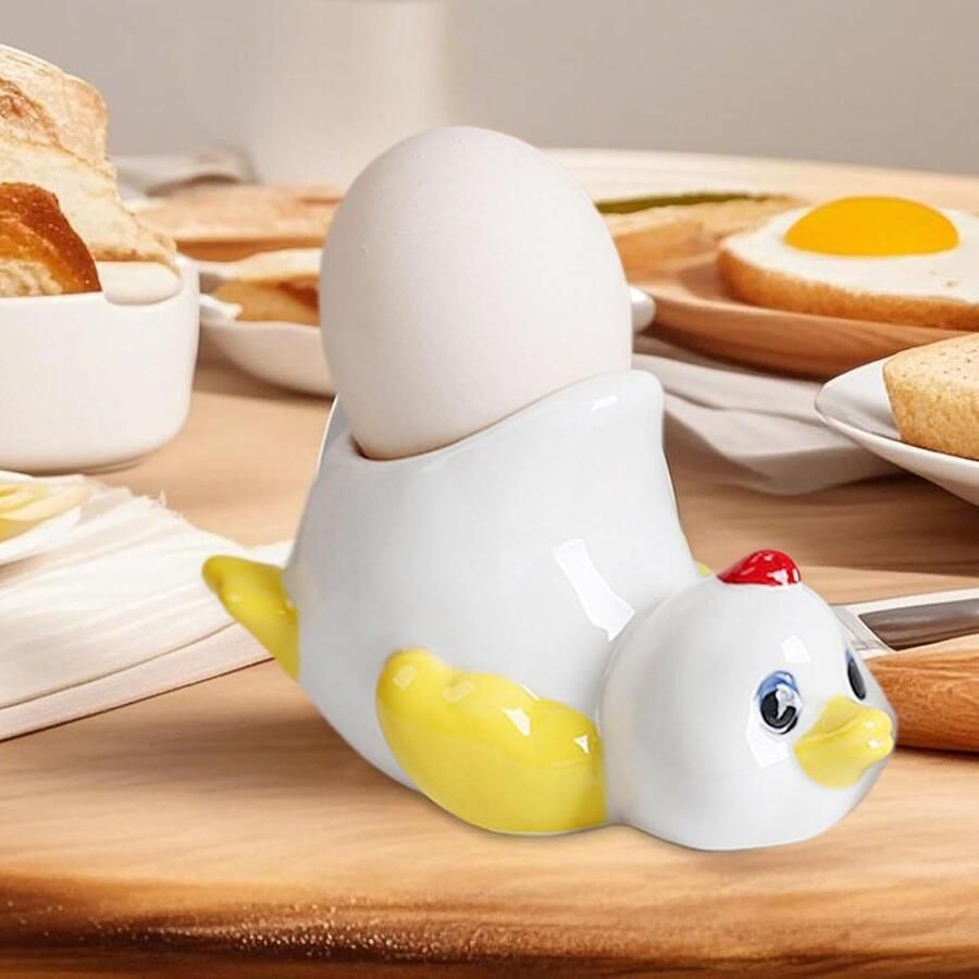 Keramische Eierhouder Eierdopje Kippen Eend Ontbijt Presenteren Charmant Dierontwerp 4.41 Inch Diameter Geel
