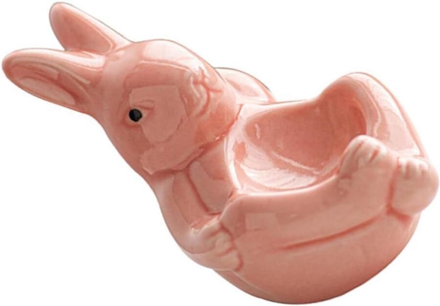 Keramische Eierhouder Eierdopje Konijn Ontbijt Serveren Konijnvormig Design 13 x 8 x 7 cm Roze