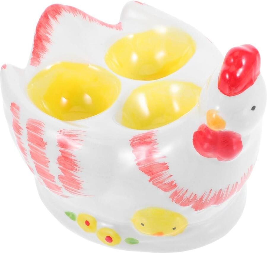 Keramische Eierhouder Eierdopjes Houder Keuken Organiseren Haan Vorm 16 x 12.3 x 12 cm Multi