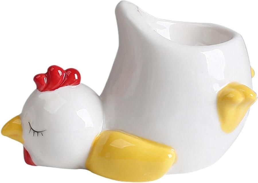 Keramische eierhouder Eierdopjes standaard Ontbijt serveren Dierenvorm design 9.4 x 10.8 x 9.4 cm Wit