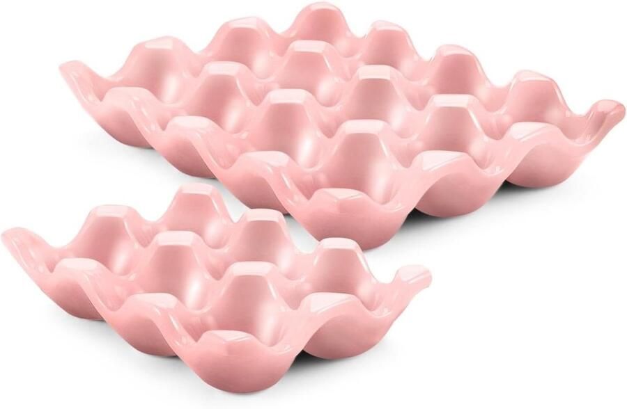 Keramische Eierhouder Eierkrat Porselein Eieren Opbergen 18 Eierdoppen 23 x 18 x 8 cm Roze