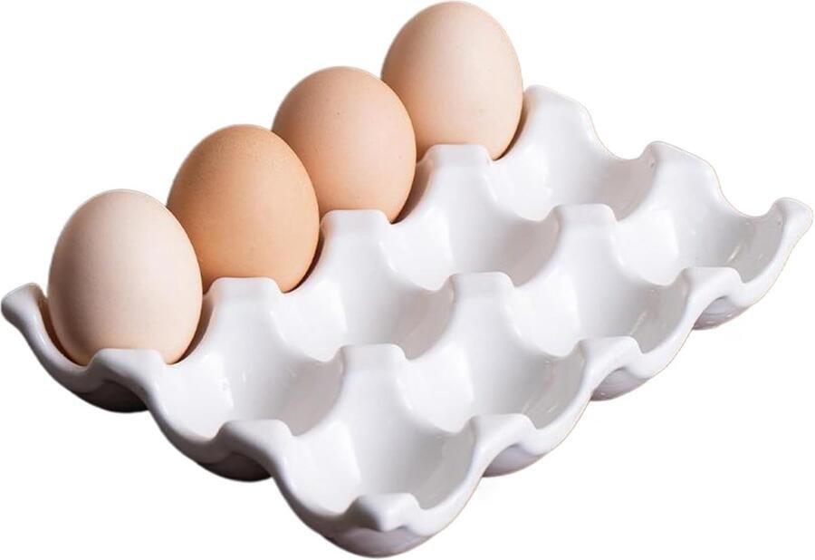 Keramische eierhouder Eierlade opberger Keuken organiseren Hittebestendig keramiek 185 x 14 x 3 cm Wit
