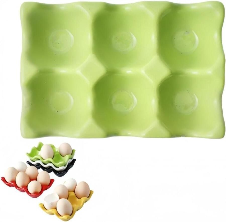 Keramische eierhouder Eiermandje organiser Keuken organiseren Hittebestendig porselein 145 x 9 x 3 cm Groen