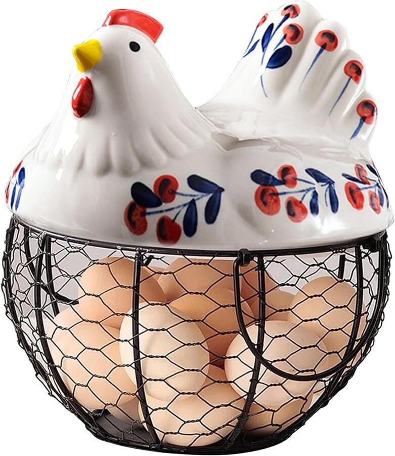 Keramische eierhouder Kippenmand Verse eieren bewaren Met deksel 195x12 cm Stijl1