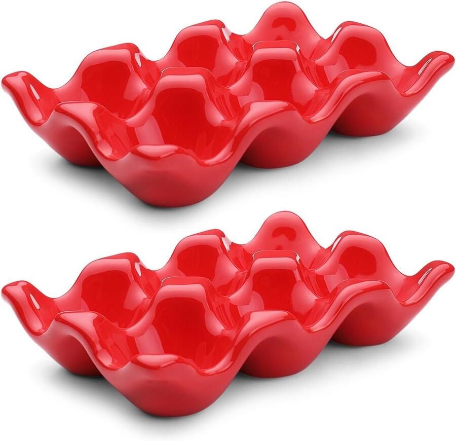 Keramische Eierhouder voor 6 Eieren Decoratieve Schaal en Opberger Set van 2