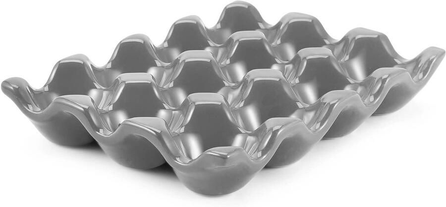 Keramische eierhouder voor koelkast 12 kopjes eierbak hele dozijn porseleinen containerbewaarder opbergorganisator decoratieve serveerstandaard servies voor aanrechtblad keuken (grijs)