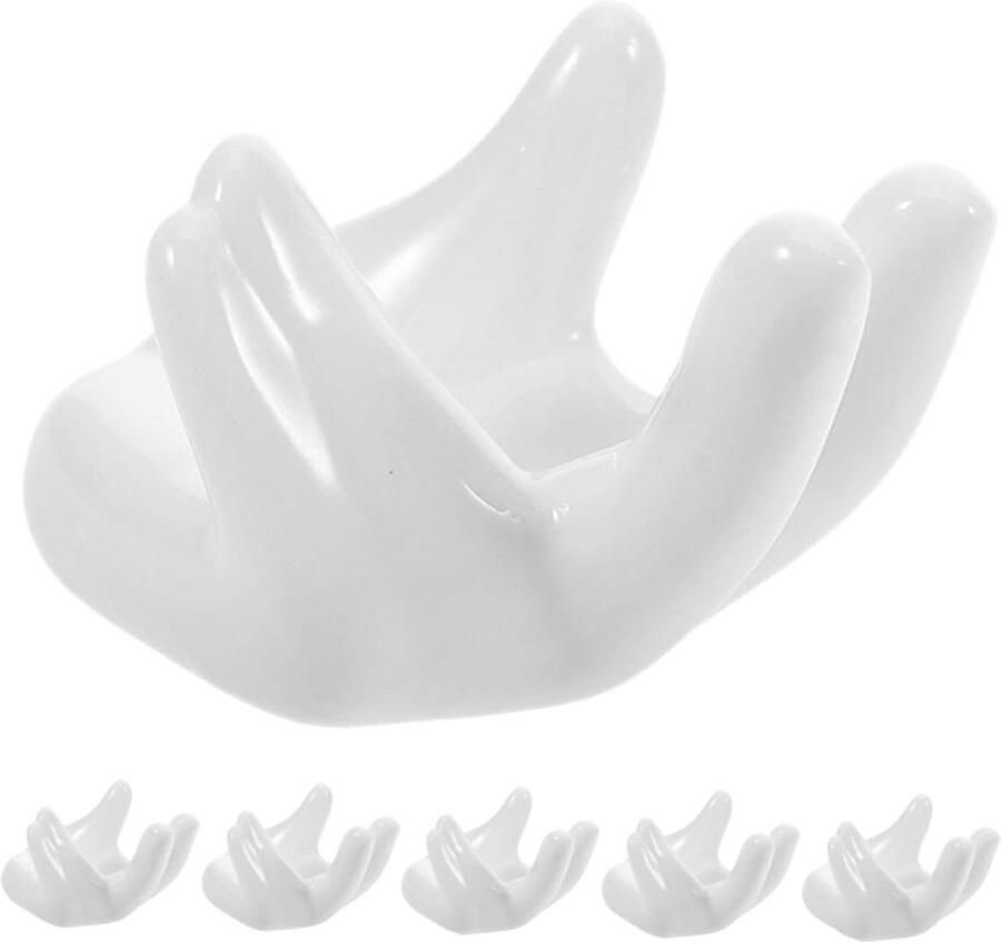 Keramische Eierhouders Eierdopjes Houder Paasdecoratie Presenteren Handvorm Design 7.50 x 4.60 x 4.50 cm Wit