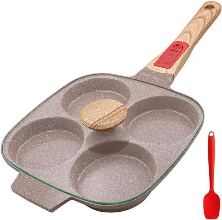 Keramische Eierkoekenpan met Deksel Antiaanbak 4 Kopjes Afneembaar Handvat Inductie Compatibel