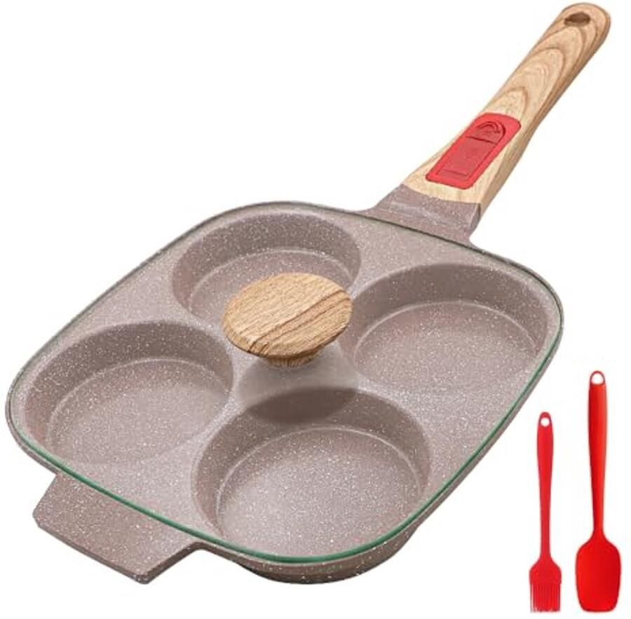 Keramische Eierkoekenpan met Deksel Antiaanbak 4 Kopjes Afneembaar Handvat Inductie Compatibel