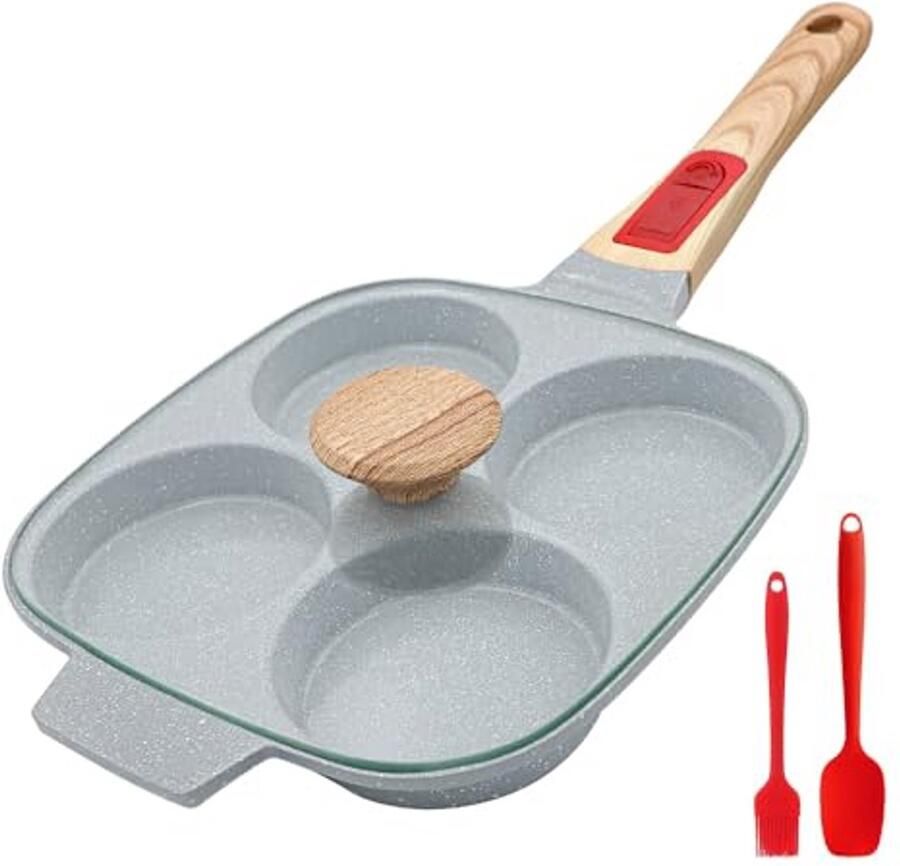 Keramische eierkoekenpan Omeletpan met deksel Ontbijt Maken Anti-aanbak 4 kopjes 21 cm Blauw