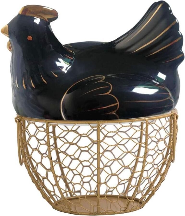 Keramische eiermand Kippenmand decoratie Keuken opbergen Robuuste metalen mand ca. 19 x 27 cm Zwart