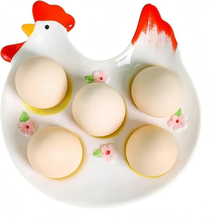 Keramische eiermand Kippenvorm houder Keuken organiseren Twee maten 3 eieren of 5 Wit