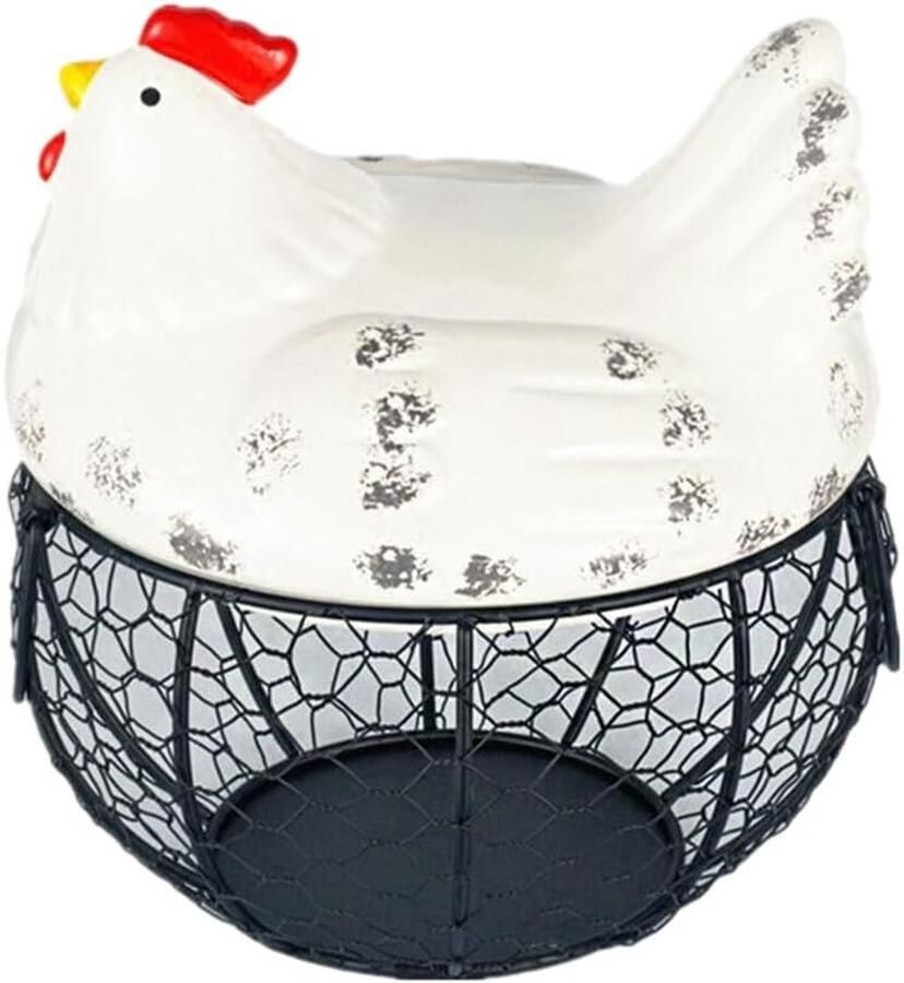 Keramische eieropbergmand Keukenmand Eieren bewaren Charmante kipvorm 19 x 16 x 16 cm Wit