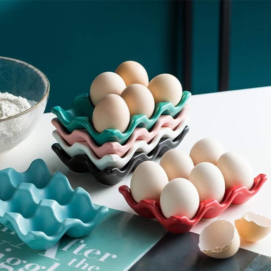 Keramische Eiertray Eierhouder Porselein Keuken Opslag Stapelbaar Ontwerp 6 Eieren Roze