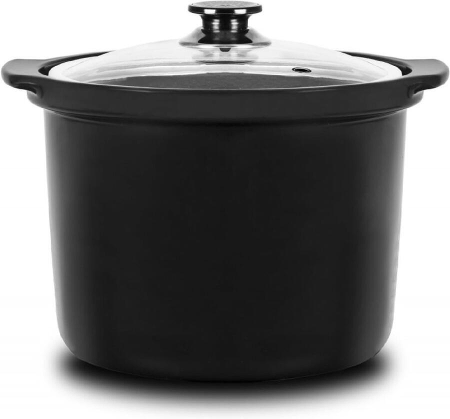 Keramische emmer Slowcooker pot Langzaam koken Oven en vaatwasserbestendig 6 Liter Zwart