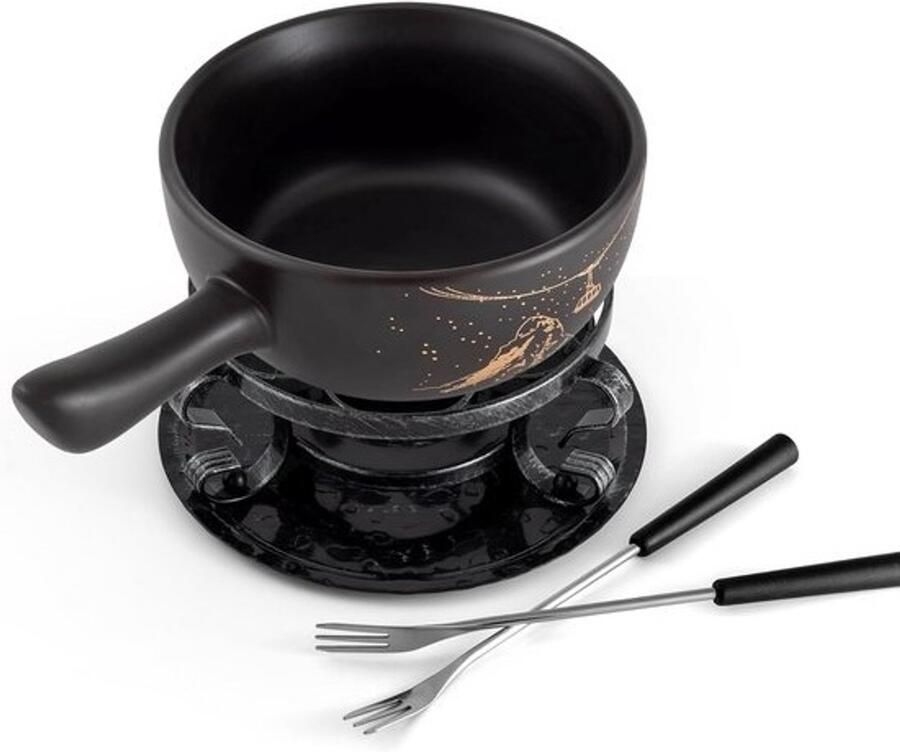 Keramische fondueset voor 4 personen met vorken Traditioneel tafelen