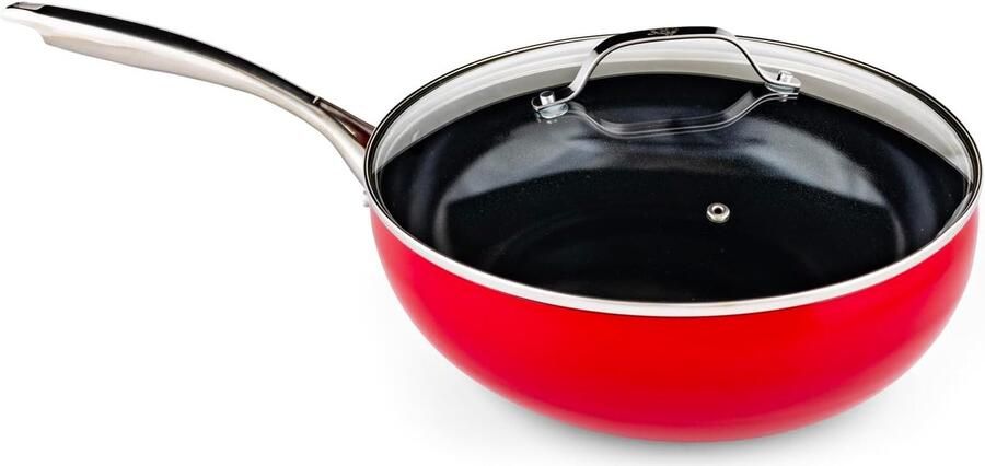 Keramische Wokpan Antiaanbak Wok Gezond Koken Ultra Duurzame Coating 30 cm Rood