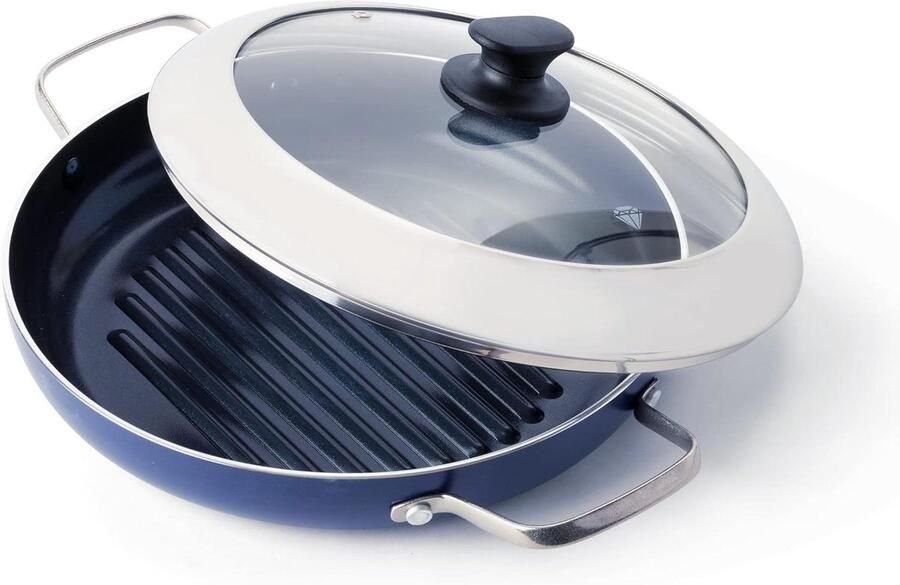Keramische Grillpan Antiaanbakpan Diamant Grillen en Bakken Diamantversterkte Coating 28 cm Blauw