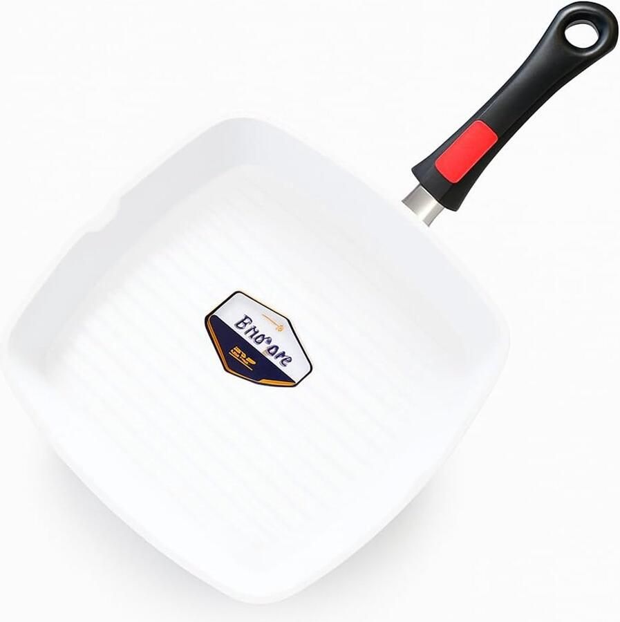 Keramische Grillpan Koekenpan Bakken en Braden Afneembare Handgreep 28 cm Vierkant Wit