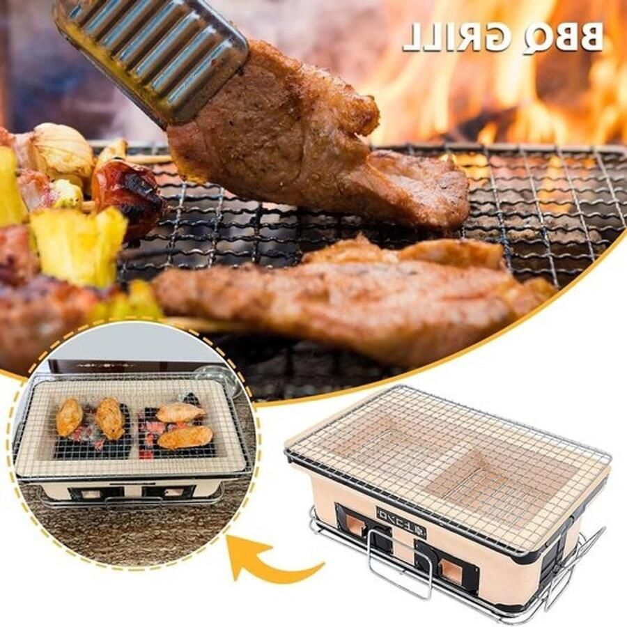 Keramische Houtskoolgrill Draagbare Yakitori Grill Buiten Koken Efficiënte Warmteverzameling 48x28x22cm Zwart