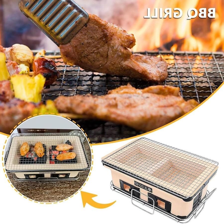 Keramische Houtskoolgrill Draagbare Yakitori Grill Buiten Koken Efficiënte Warmteverzameling 48x28x22cm Zwart