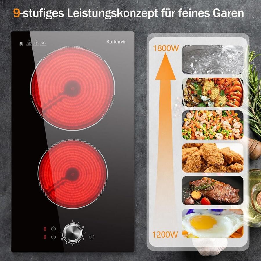 Keramische inbouwkookplaat 2 zones 30 cm 3000 W met stekker en touchcontrol