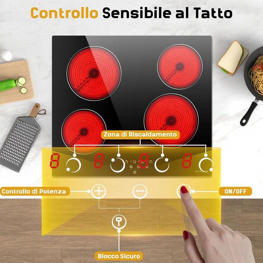 Keramische Inbouwkookplaat 60 cm met 4 Zones en Pyramide Design