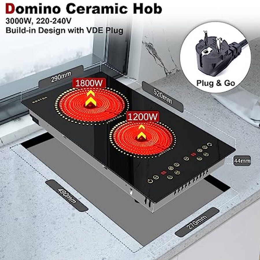 Keramische inbouwkookplaat met dubbele platen Timer Kinderslot en Oververhittingsbeveiliging