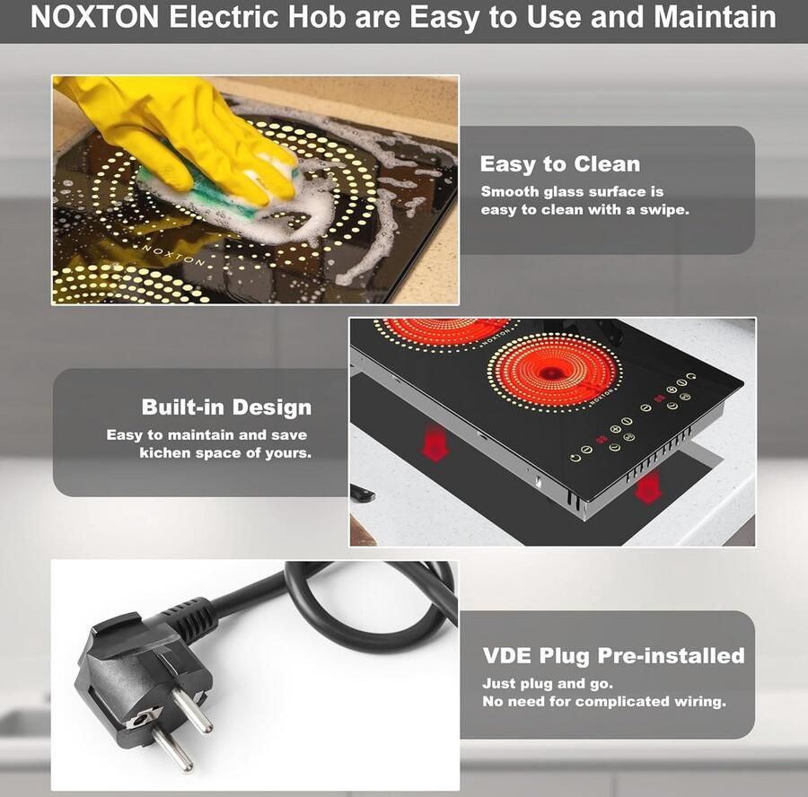 Keramische inbouwkookplaat met dubbele platen Timer Kinderslot en Oververhittingsbeveiliging - Foto 2