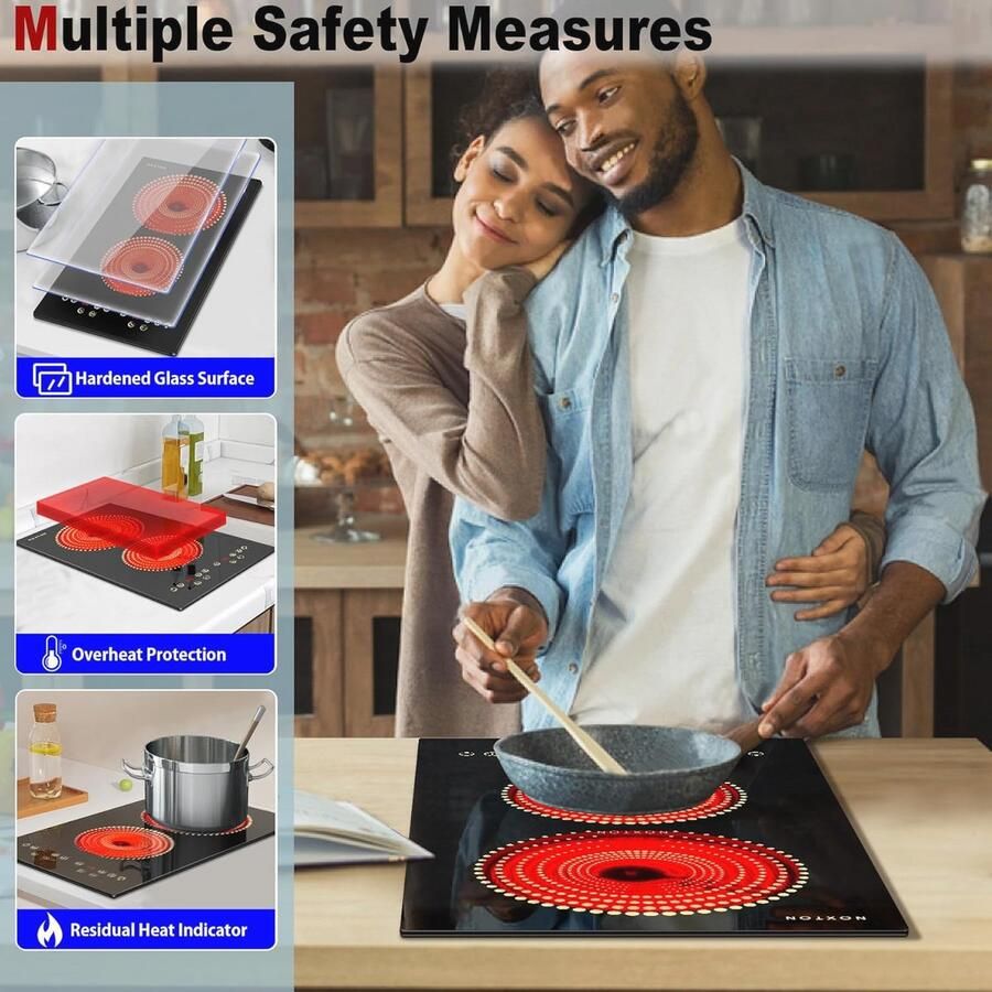 Keramische inbouwkookplaat met dubbele platen Timer Kinderslot en Oververhittingsbeveiliging - Foto 2