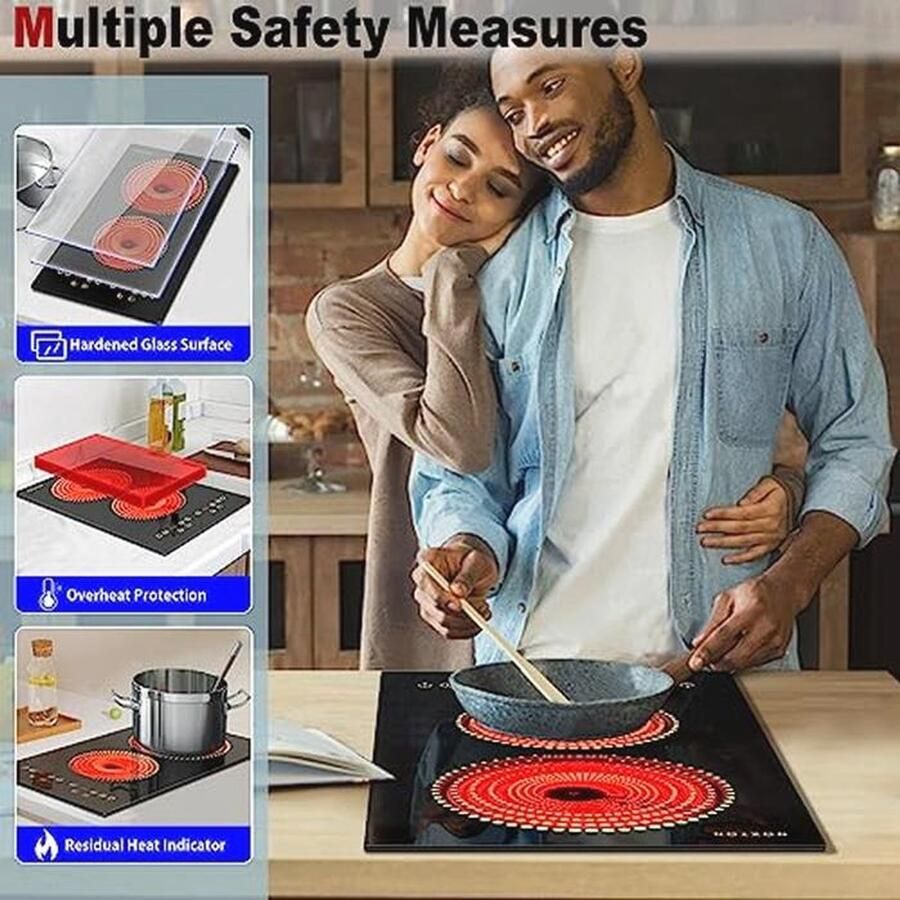 Keramische inbouwkookplaat met dubbele platen Timer Kinderslot en Oververhittingsbeveiliging