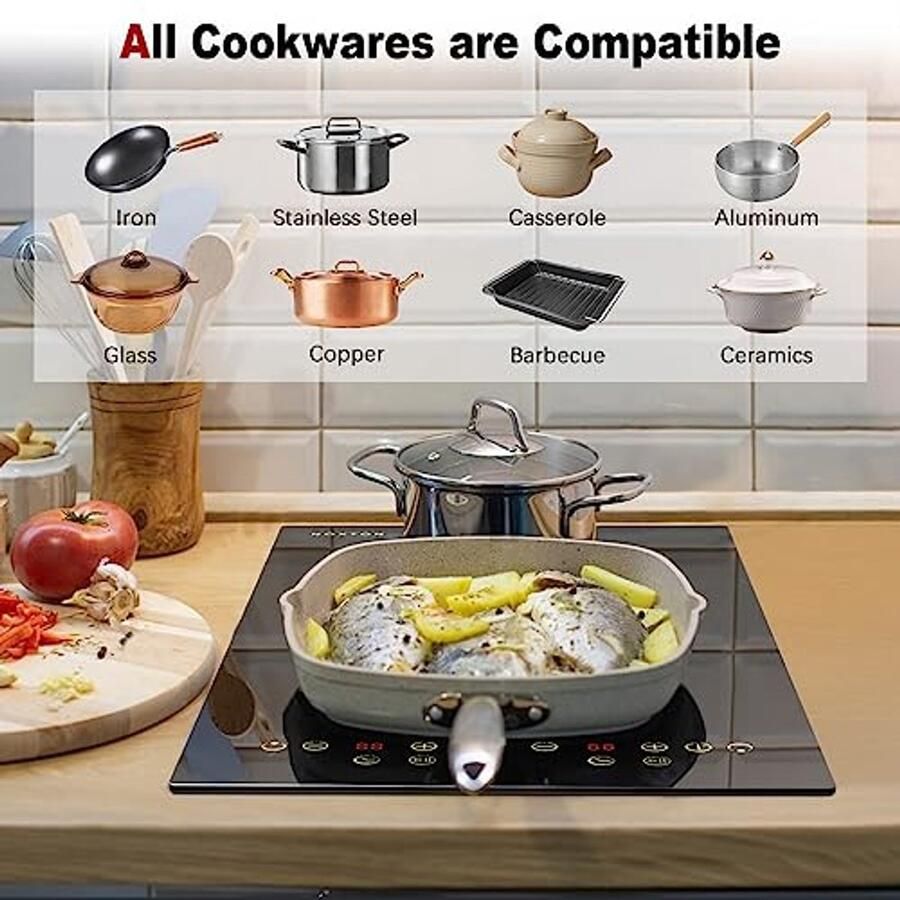 Keramische inbouwkookplaat met dubbele platen Timer Kinderslot en Oververhittingsbeveiliging - Foto 2