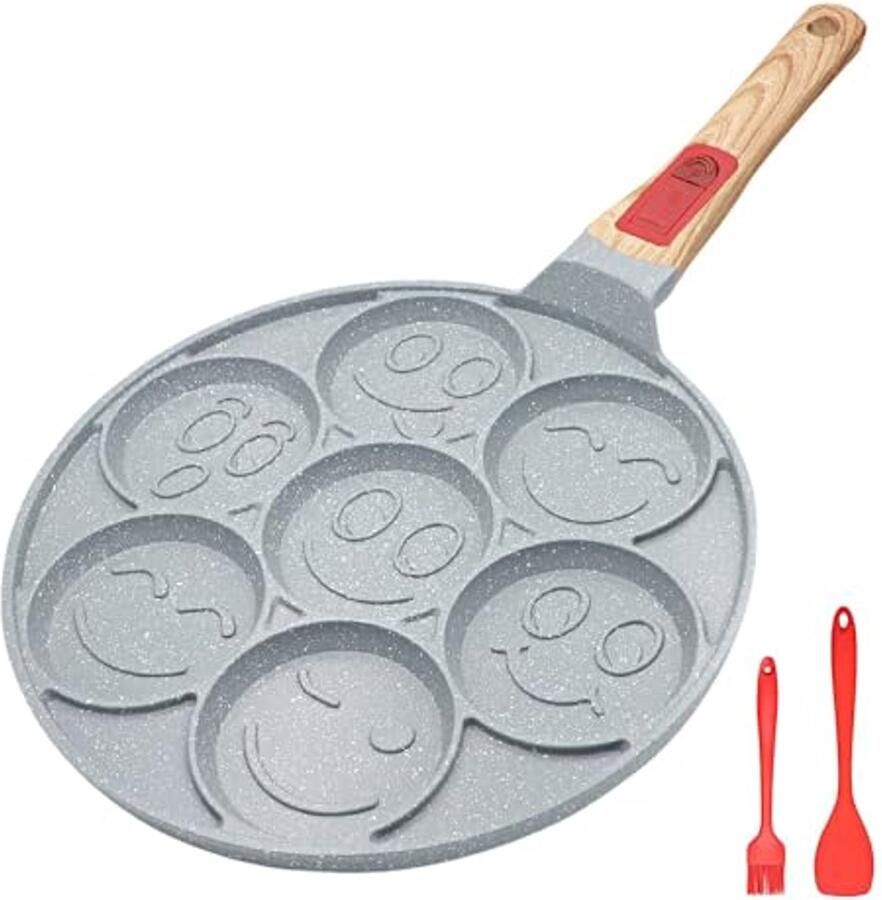 Keramische Inductie Pannenkoek Pan met 7 Holes voor Smiley Gezicht