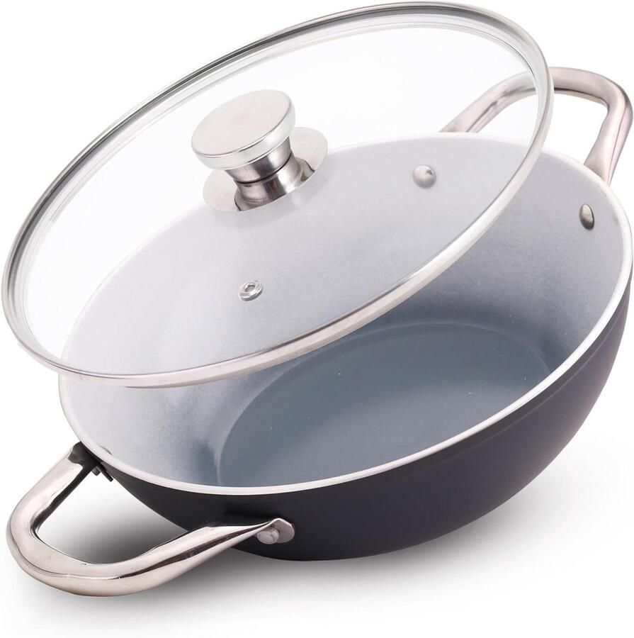Keramische Kadhai Koekenpan Gezond Koken Chemischevrije Coating 24 cm Grijs