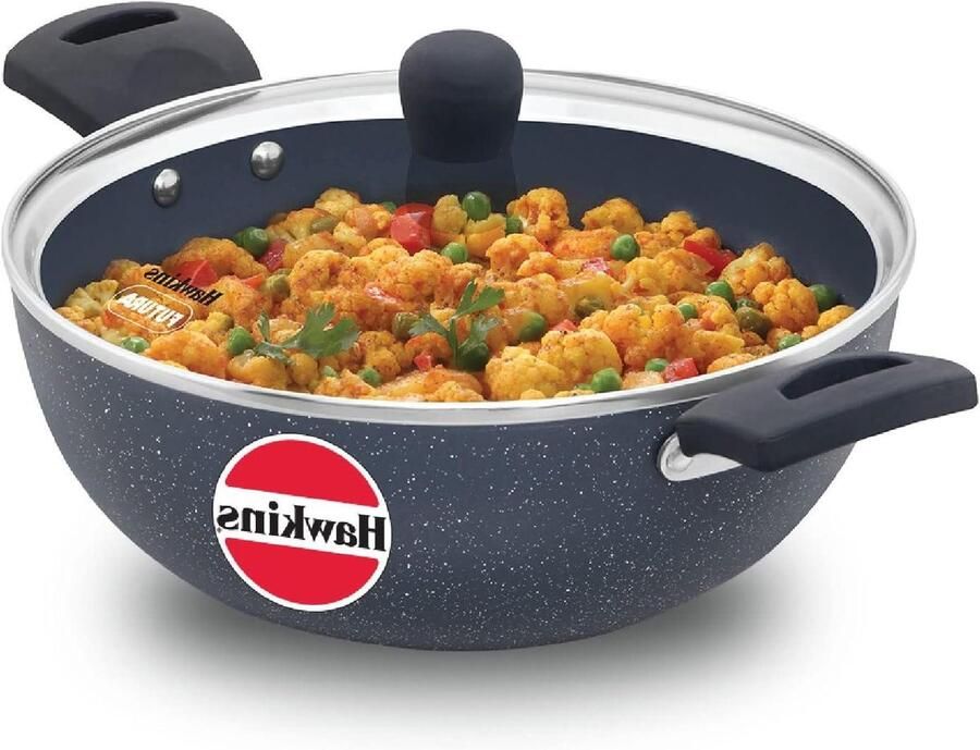 Keramische Kadhai Wok Pan Gezond Koken Hittebestendig 3.5 Liter Grijs