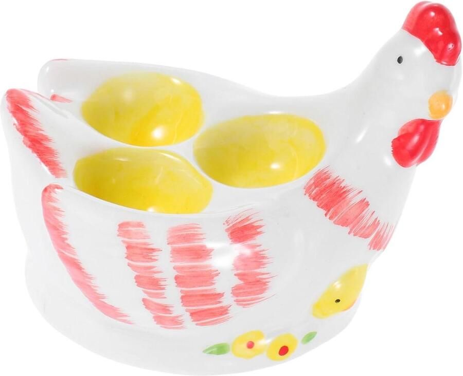 Keramische Kippen Eierdop Haan Eierhouder Ontbijt Serveren Vintage Craquelé Glazuur 16 cm Multi