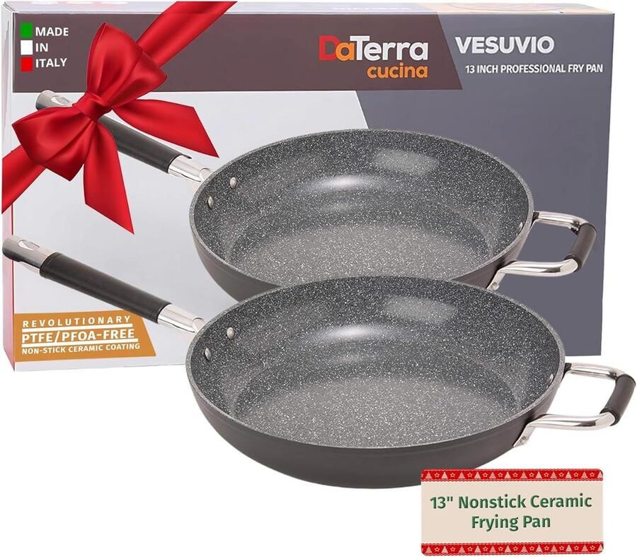 Keramische Koekenpan Anti-aanbakpan Veelzijdig Koken Ovenbestendig Inductie 33 cm Zwart Gespikkeld