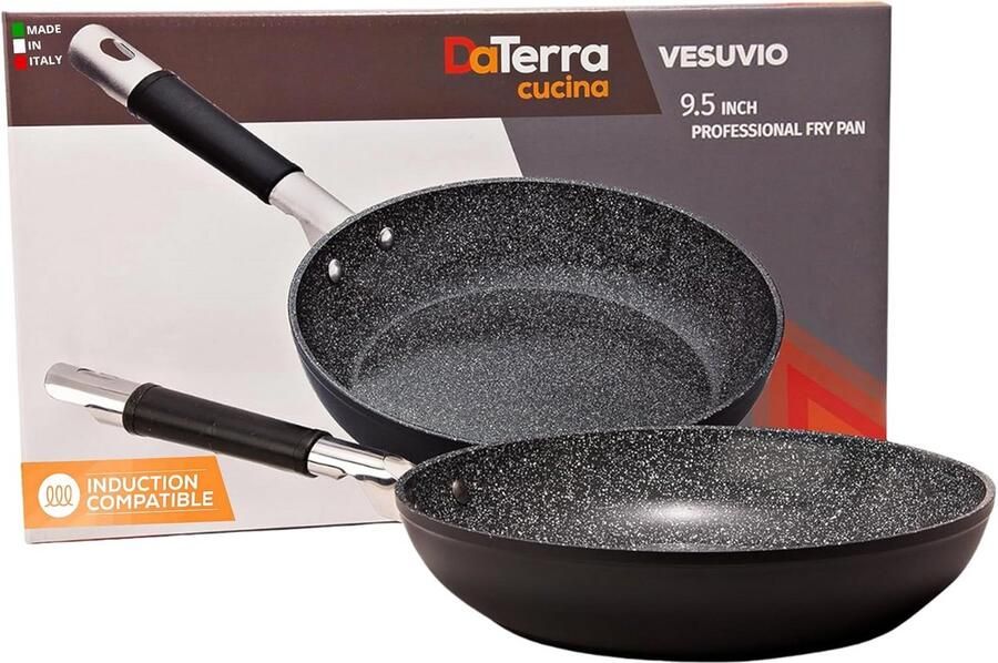 Keramische Koekenpan Antiaanbak Pan Dagelijks Koken Gemaakt in Italië 24 cm Zwart Gespikkeld