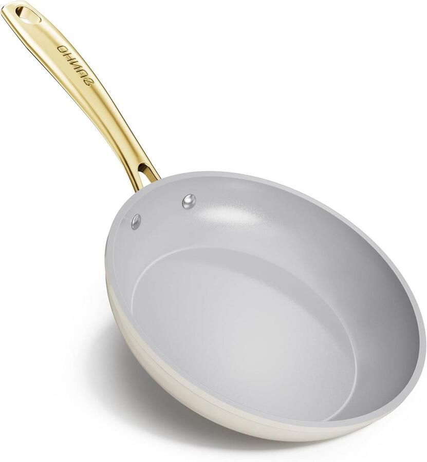 Keramische koekenpan Antiaanbak pan Gezond koken Diamant-titanium coating 20 cm Beige