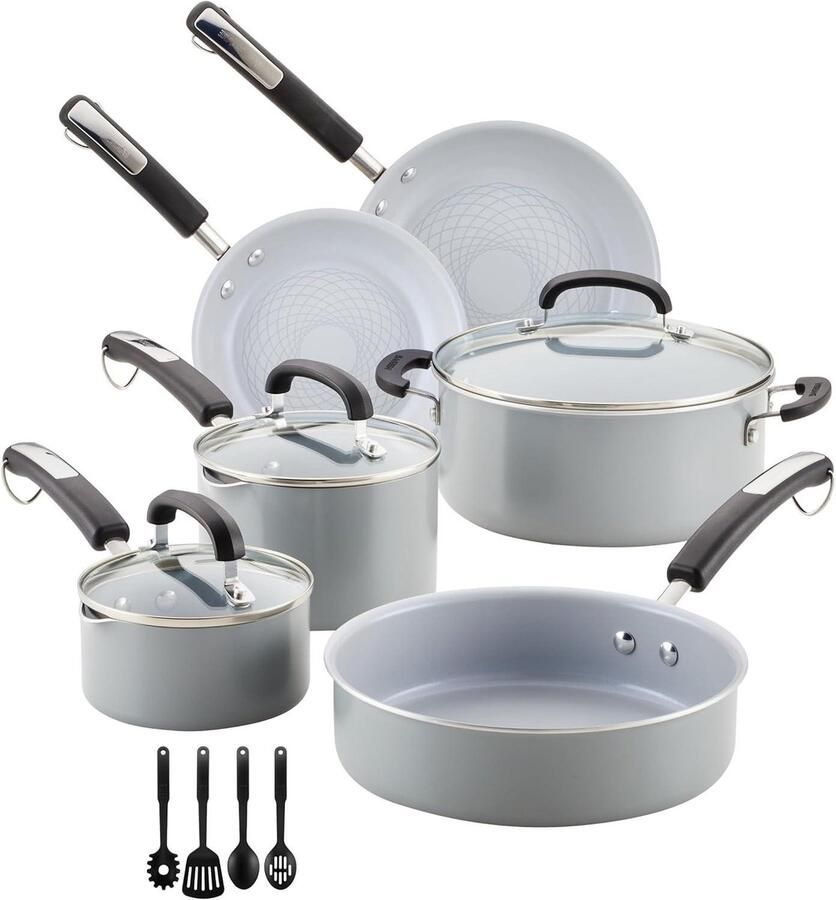 Keramische koekenpan Antiaanbak pan Gezond koken Gemaakt van gerecycled aluminium 10 inch Grijs
