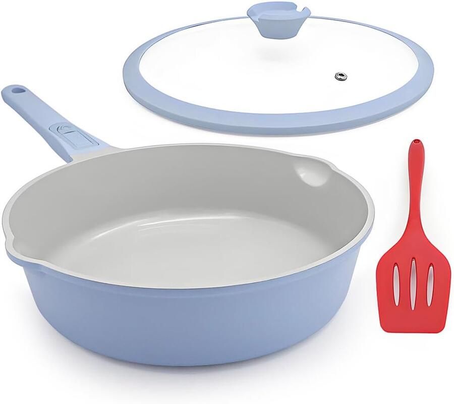 Keramische koekenpan Antiaanbak pan Veelzijdig koken Afneembaar handvat 30 cm Blauw